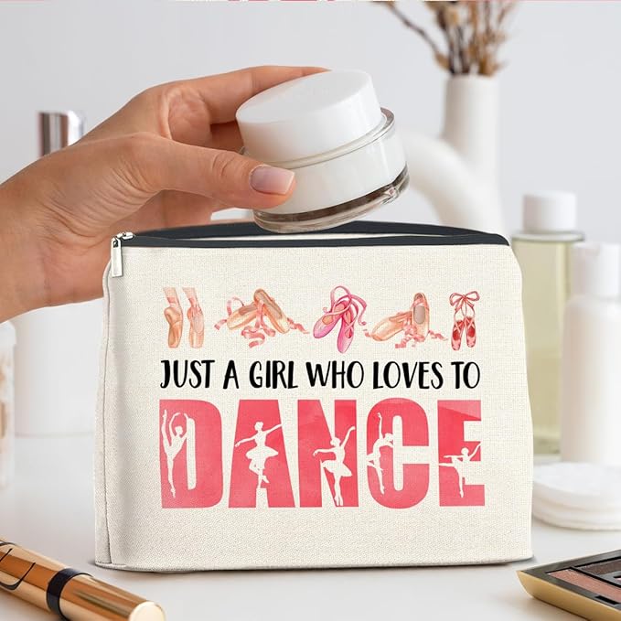 Dance Gifts Makeup Bag for Girls & Women Students & Dancers - Cosmetic Bag with Zipper for Dance Competition