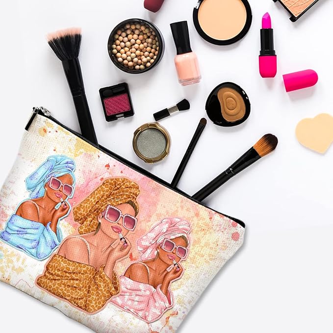 Cute Makeup Bag for Purse Canvas Waterproof Funny Cosmetic Bags for Women Zipper Travel Toiletry Pouch-Fashion Clipart African American Makeup Bags