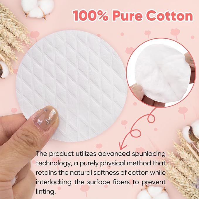 Extra Large Cotton Rounds, Diameter 3.14", 100% Pure Cotton Pads, Soft and Lint-Free, for Removing Makeup, Nail Polish, and Cleansing Face, 120 Count