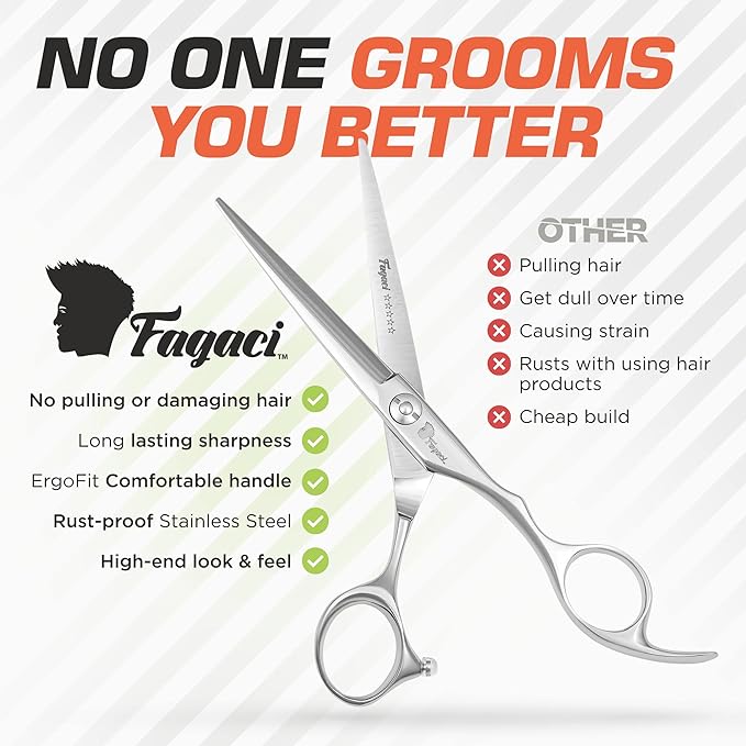 Fagaci Left Handed Hair Cutting Scissors 6 Inch with Extremely Sharp Blades, 440C Steel Hair Cutting Scissors, Durable, Smooth Motion & Fine Cut, Barber Scissors with Elegant Sheath
