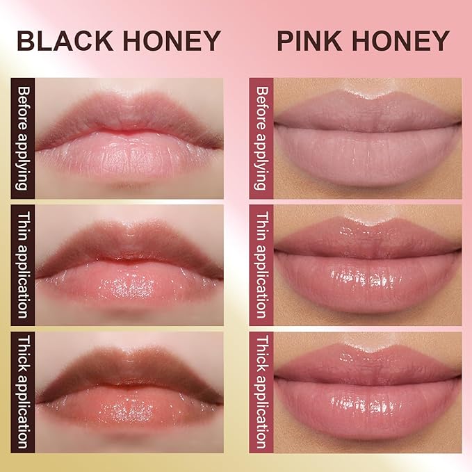 2Pcs Honey Noir Lipstick, Deep Moisturizing Black Cherry Tint Lip Balm, Nourishing Honey Noir Lipgloss, Black and Pink Lip Tint, Hydrating Lipgloss for All Skin Tones