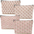 4pcs Pink Vintage Roses Floral Makeup Bag, Pink Coquette Roses Flower Cosmetic Bag Rose Gifts for Women Female Girls Sister BFF Nature Lover, Travel Zipper Pouch Christmas Thanksgiving Birthday Gifts