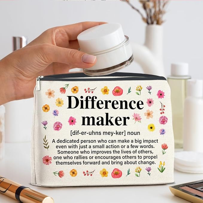 Difference Maker Gifts Makeup Bag, Thank You Appreciation Gifts for Women Teacher Boss Leader Coworker, Difference Maker Definition Zipper Makeup Pouch