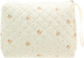 PAZIMIIK Quilted Makeup Bag Large Travel Zipper Soft Cosmetic Pouch for Women Girls Make Up,Floral White