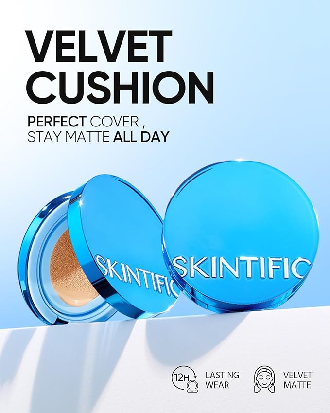 Velvet Matte Cushion Foundation Blue Ultra Cover Powder Foundation, 12h Oil-Control, Lightweight, Long-Lasting, Waterproof Korean Cushion Makeup(#01 Vanilla)