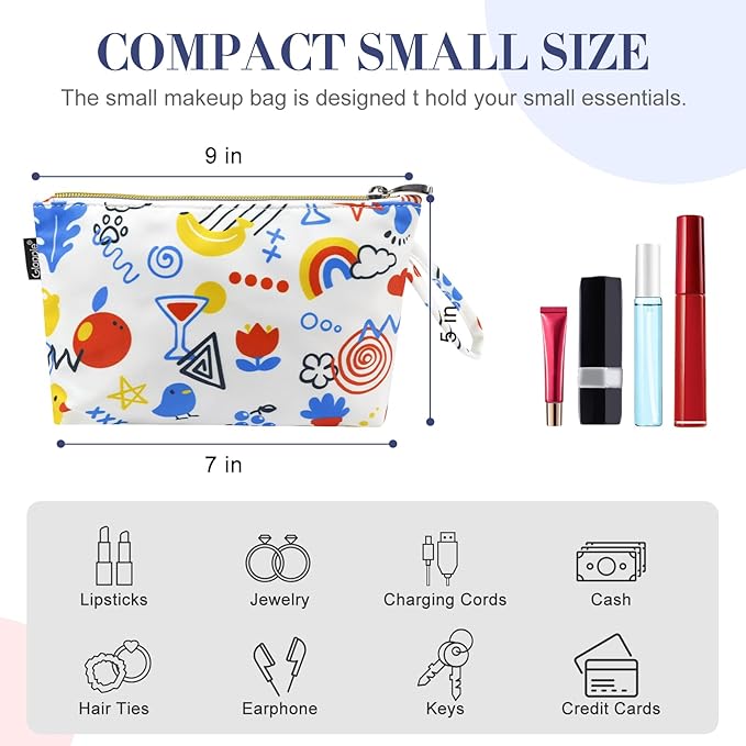 Gloppie Small Makeup Bag Cosmetic Bag for Purse Cute Makeup Pouch White