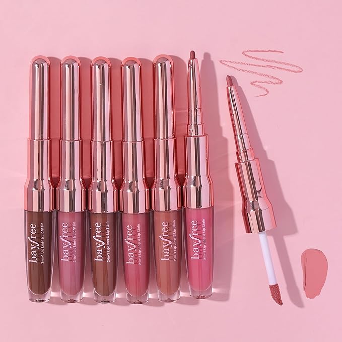 bayfree 2-IN-1 Lip Liner and Lip Stain, High Pigmented Long Lasting Velvet Lip Tint, Well-Defined Lipliner, Weightless Waterproof Not Animal Tested, Matte Finish Makeup