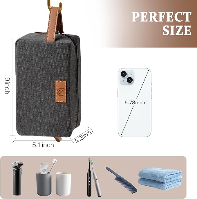 Janhavi Toiletry Bag For Men Waterproof, Personalized Laser Engraved Initials & Wheat Ear, Make Up Bag Traveling, Men's Accessories Organizer Mens Travel Bag Toiletry, Gifts for Him (Dark Grey N)