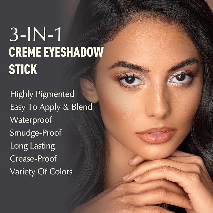 Pearl White Eyeshadow Stick, Shimmer Cream Eyeshadow Long-Lasting Eye Brightener Stick High Pigmented Glitter Highlighter Makeup Pencil Crayon with Blending Brush & Built-in Sharpener