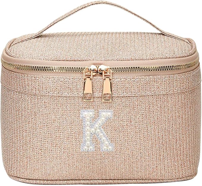EURYNOME Makeup Bag with Custom Letter K, Water-Resistant Travel Organizer Pouch, (8.3x5.1x5.1 Inch) Cosmetic Case for Women