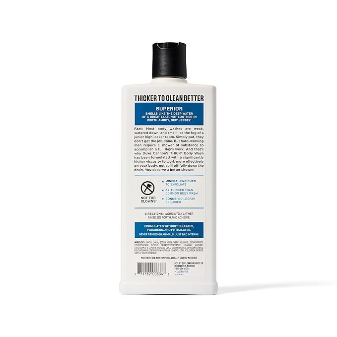 Duke Cannon Supply Co. Thick High Viscosity Body Wash – 3X Thicker, Cleansing Shower and Bath Gel, Mineral-Enriched for Men – Men’s Body Scrub – Superior