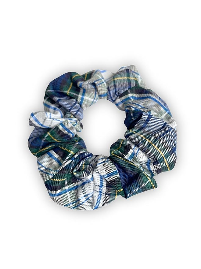 Plaid scrunchie, ClassExceed school uniform plaid, Back to school, handmade school uniform hair accessories (White forest Yellow Navy Plaid80)