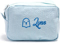 Custom Makeup Bag Personalized Cosmetic Bag Cute Seersucker Travel Toiletry Bag for Women Embroidered Bag Organizer for Bride Makeup Bag Gift Turquoise