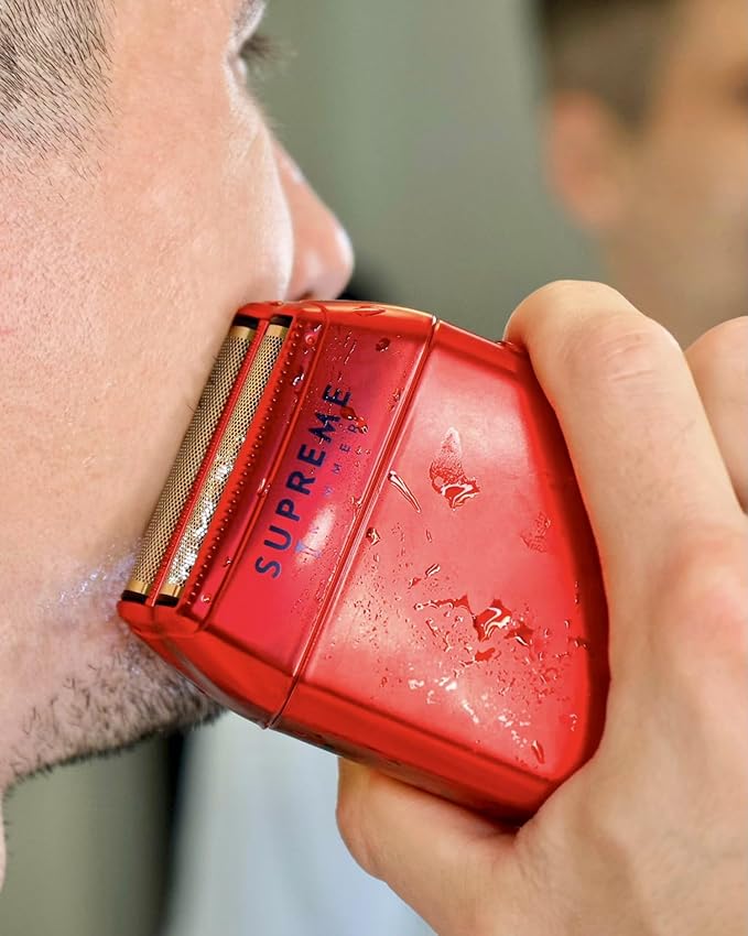 Supreme Trimmer 3-in-1 Barber Bundle | Pro Clipper, DLC T-Shaper Trimmer & Crunch Foil Shaver | Professional Beard Trimmer Men’s Hair Clipper Kit | Red