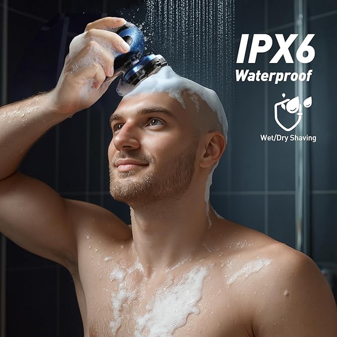 Head Shavers for Bald Men - 7D Detachable Electric Razor, IPX6 Waterproof Wet Dry Rotary Shavers, LED Display Rechargeable Head Shaving with Fast Charging, Blue