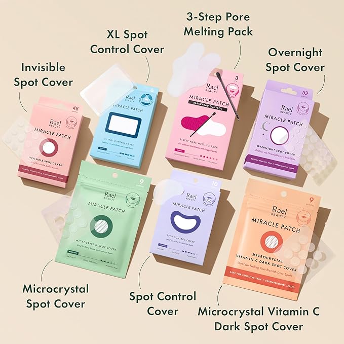 Rael Pimple Patches, Miracle Spot Control Cover - Hydrocolloid Acne Pimple Patch, Strips for Zits and Blemish, Korean Skin Care (10 Count)