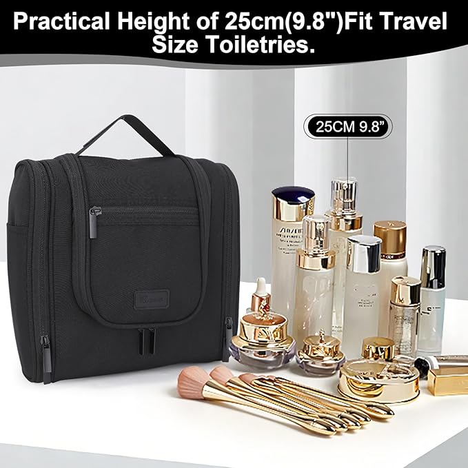Hanging Toiletry Bag with Hook, Travel Cosmetic Makeup Bag Organizer for Accessories, Shampoo, Shaving Bag for Toiletries Accessories,Travel Essentials Kit (Black)