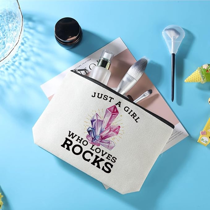 Azteoiz Geology Makeup Bag, Rock Lover Gifts for Women Christmas birthday Gifts, Geologist & Geology Teacher Gifts，Just A Girl Who Loves Rocks Cosmetic Bag Zipper Pouch Toiletry Bag