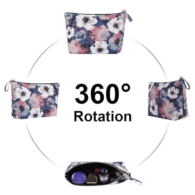 Flower Makeup Bag for Travel Cosmetic Storage Pouch Waterproof Polyester Metal Zipper, Retro Camellia