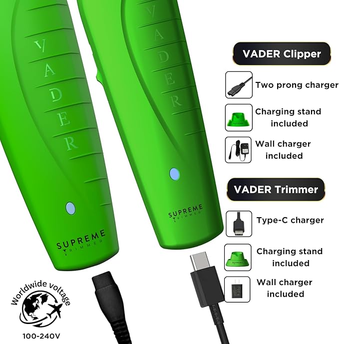 Supreme Trimmer 2-in-1 Vader Clipper & Trimmer Kit | Cordless Beard Trimmer & Mens Clippers Set for Barbers or Home | with DLC Coated Blades | Acid