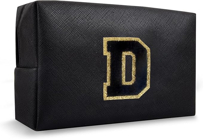 Personalized Chenille Letter Preppy Makeup Bag, Small Cute Mini Travel Toiletry Bag Initial Cosmetic Zipper Pouch for Purse, Waterproof Makeup Case Storage Travel Essentials for Her Daughter(Letter D)