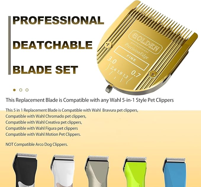 Audoc Adjustable 5 in 1 Blades Dog Grooming Blades Compatible with Wahl Animal Clipper Arco, Bravura, Chromado, Creativa, Figura, and Motion Pet, Dog, and Horse