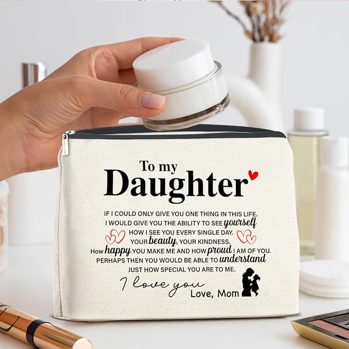 Makeup Bag Daughter Gifts from Mom, Gifts for Daughter Cosmetic Bag Zipper Makeup Pouch Gift for Christmas Birthday Graduation
