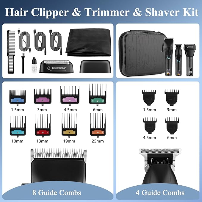 Professional Hair Clippers & Hair Trimmer & Foil Shaver Kit for Men, Beard Trimmer Clippers and Trimmers Set, Cordless Mens Hair Clippers for Hair Cutting, Grooming, Face, Family, Barber