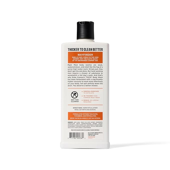 Duke Cannon Supply Co. Thick High Viscosity Body Wash – 3X Thicker, Cleansing Shower and Bath Gel, Mineral-Enriched for Men – Shower Gel – Men’s Body Scrub – Wayfinder (18 oz)