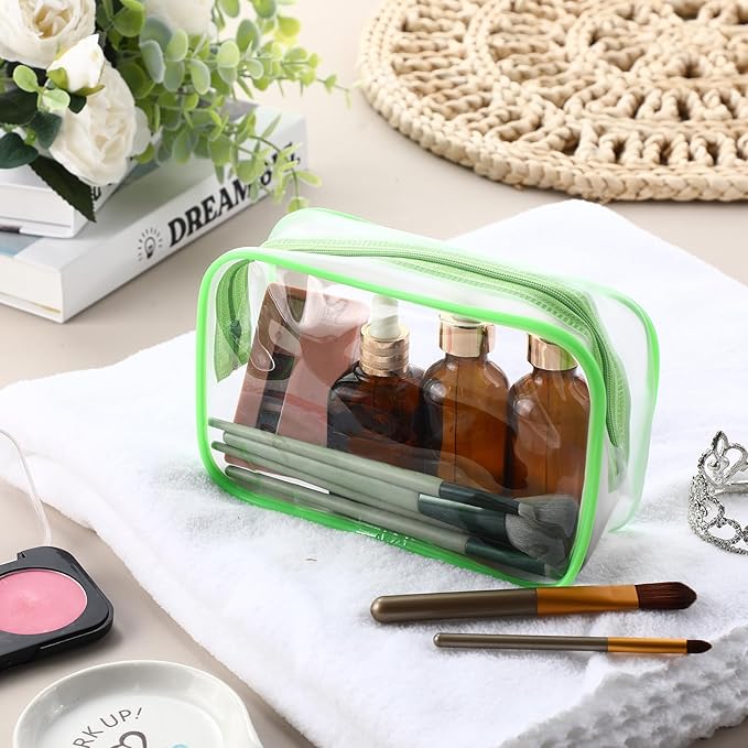Weewooday 12 Pieces Clear Makeup Bags Cosmetic Storage Bags PVC Zipper Pouches Travel Waterproof Makeup Plastic Case for Women Organizing Toiletries Traveling Bathroom(Large,Green)