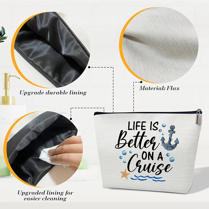 Cruise Makeup Bag, Life Is Better On A Cruise, Makeup Travel Bag, Women Vacation Gift for Lovers Daughter Wife, BFF Sister Toiletry Case Pouch, Best Friend Beach Travel Accessories