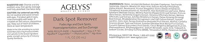 Agelyss Dark Spot Remover – Brightening Serum – Fades Appearance of Dark Spots, Evens Skin Texture, Hydrating & Nourishing – Paraben-Free, Vegan, Cruelty-Free – 1 FL OZ - Pack of 3