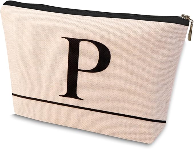Letter A-Z Initial Personalized Makeup Bags, Birthday Gifts for Women, Monogrammed Gifts for Women Mom Sister Best Friend Bride Bridesmaid, Mothers Day, Christmas, Small Travel Cosmetic Bag (P)