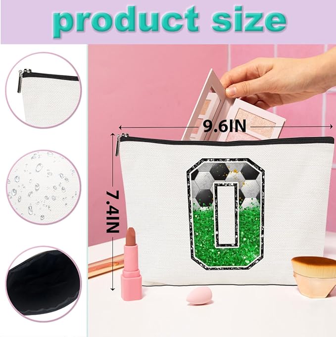 Soccer Gifts Initial Makeup Bag Monogrammed Cosmetic Bag Letter O Zipper Pouch Soccer Accessories for Girls Women Soccers Player Coach Friend Soccers Stuff Graduation Birthday Gifts