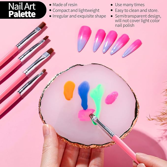 FANDAMEI Nail Art Brushes, Nail Brush Set With Nail Stand, Nail Holder For Painting Nails, Nail Art Tools, Nail Design Tools, 11PCS Nail Brushes For Nail Art, Nail Dotting Tool, Nail Art Palette, Pink