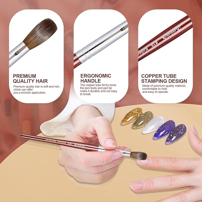 Acrylic Nail Brush Size 8,KEMEISI 100% Pure Kolinsky Nail Art Brushes Wood Handle Oval Shaped Acrylic Powder Nail Design Tools for Professional Manicure DIY Home Salon (Red)