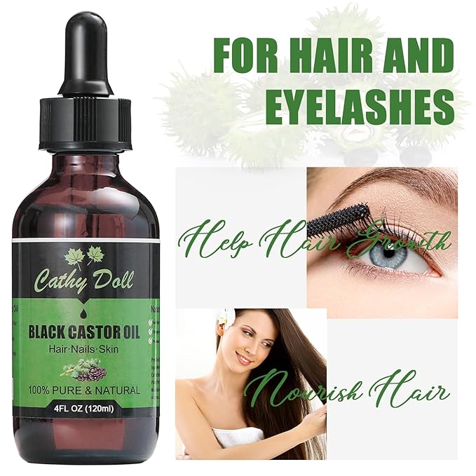 Jamaican Black Castor Oil Organic Cold Pressed Castor Oil For Hair 100% Pure Natural Castor Oil For Eyelashes Eyebrows (4 oz)