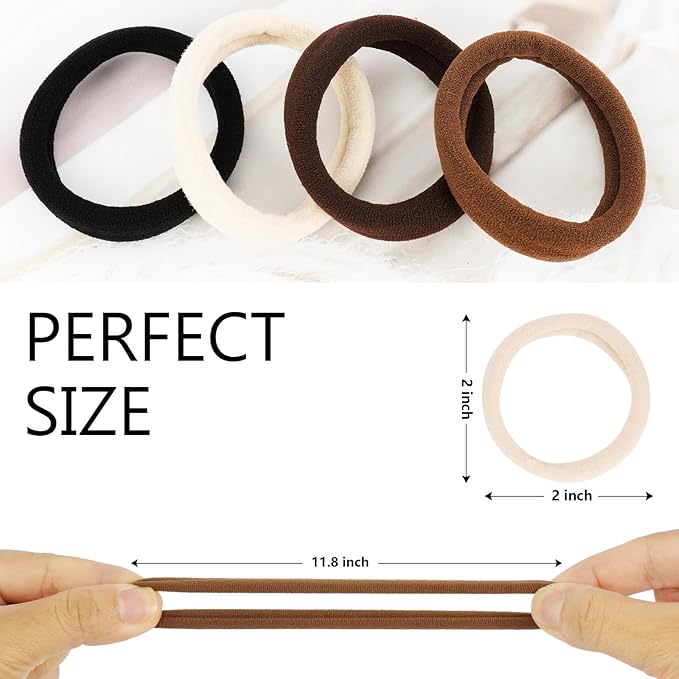 Hair Ties for Women, Black Elastic Hair Bands, 2 Inch Seamless No-Damage Hair Elastics (Black-60pcs)