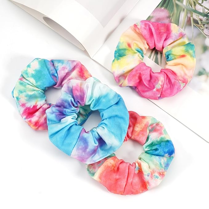4pcs Tie Dye Hair Ties Soft Colorful Tie Dye Hair Scrunchies for Women Teen Girls Elastic Hair Bands Ponytail Holder Hair Accessories Gifts
