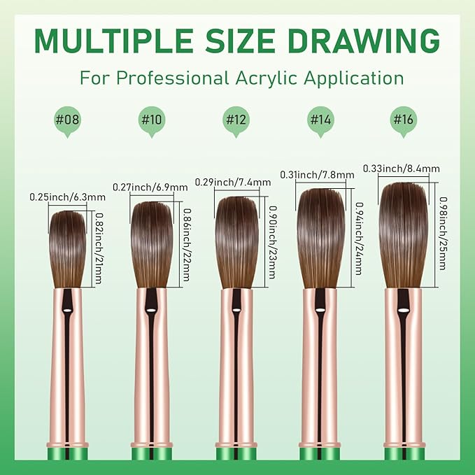 Acrylic Nail Brush Size #12, KEMEISI 100% Pure Kolinsky Nail Art Brushes Sturdy Handle Oval Shaped Acrylic Powder Nail Design Tools for Professional Manicure DIY Home Salon (Green)