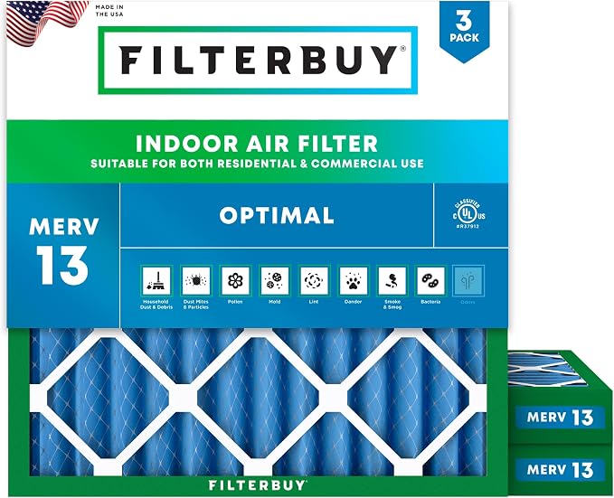 Filterbuy 16x16x2 Air Filter MERV 13 Optimal Smoke & Allergy Defense, by Filterbuy