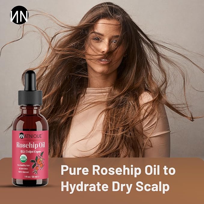Natnique Organic Rosehip Seed Oil, 1 oz – USDA Certified Cold-Pressed Moisturizer for Face, Skin & Hair – Natural Hydrating Serum for Wrinkles & Fine Lines – Ideal for Gua Sha Massage & Radiant Glow