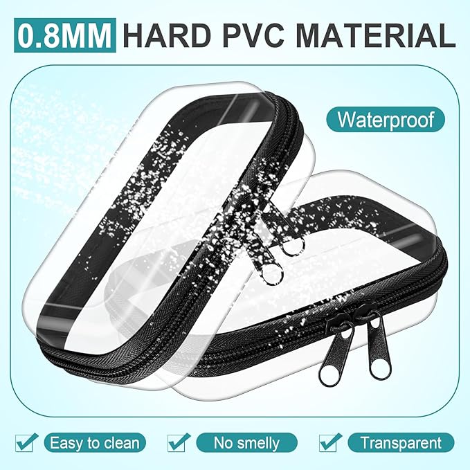 Sanwuta 6 Pcs Clear Hard Zipper Case Hard Plastic Zipper Pouches Makeup Bag Pencil Pouches Transparent Cases for Snacks Plastic Storage Organizer Box for Travel(Black,5 x 3 x 2 Inch)