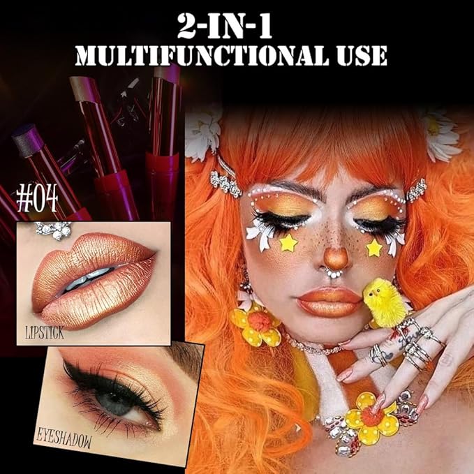 Shimmer Peach Orange Pale Gold Lipstick Long Lasting Metallic Lip Liner Shimmer for Women Makeup Double Colors Eyeshadow Stick Hydrating Highly Pigmented Coverage Non Stick Cup Lips makeup