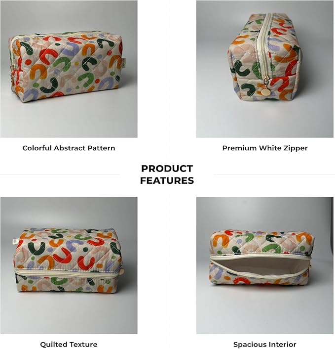 Floral Cotton Makeup Brush Cosmetic Bag for Women, Travel Quilted Zipper Pouch, Large Capacity Flowers Toiletry Organizer, Kawaii Makeup Storage Case, Cosmetic Travel Cloth Bag-Colorful