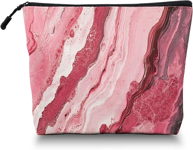 Cosmetic Bags Travel Makeup Toilet Case Waterproof Pouch for Women Girls 6.7X9.45inches - Abstract Painting With Pink And Red Swirls