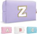 Small Initial Preppy Makeup Bag, Personalized Cute Purple Cosmetic Organizer Chenille Letter Travel Toiletry Zipper Pouch for Purse, Waterproof PU Makeup Case Birthday Gifts for Women Friend(Letter Z)