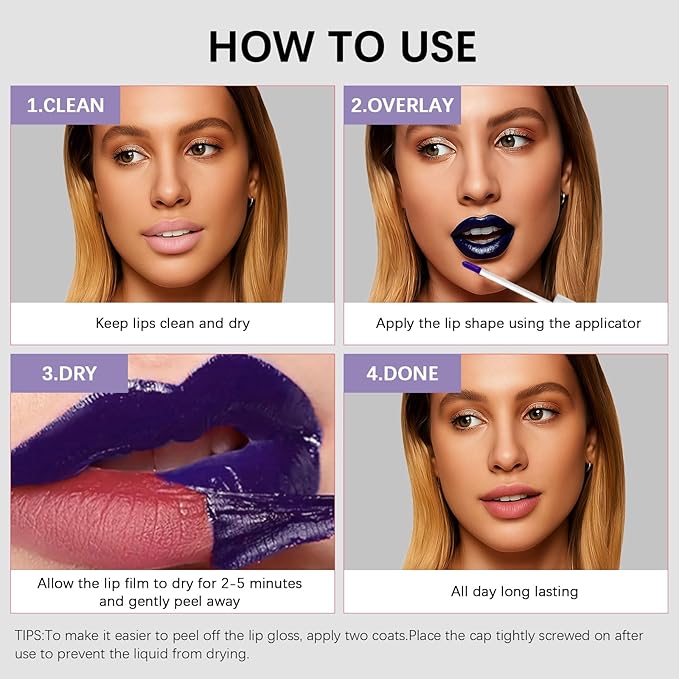 QueenDiary lip stain peel off lip gloss all day long lasting Waterproof and Transferproof lip tint - matte finish peel off lip liner (02#Playful)