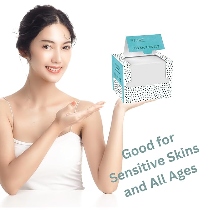 FRESH TOWELS Disposable Face Towels, Makeup Removal Face Towelettes & Dry Wipes, 150 Ct, 3 Packs