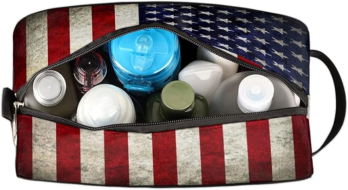 Travel Toiletry Bag for Women Men Retro American USA Flag Lightweight Cosmetic Makeup Bag Organizer Waterproof Shaving Bag Dopp Kit with Large Capacity for Toiletries and Shaving Accessories